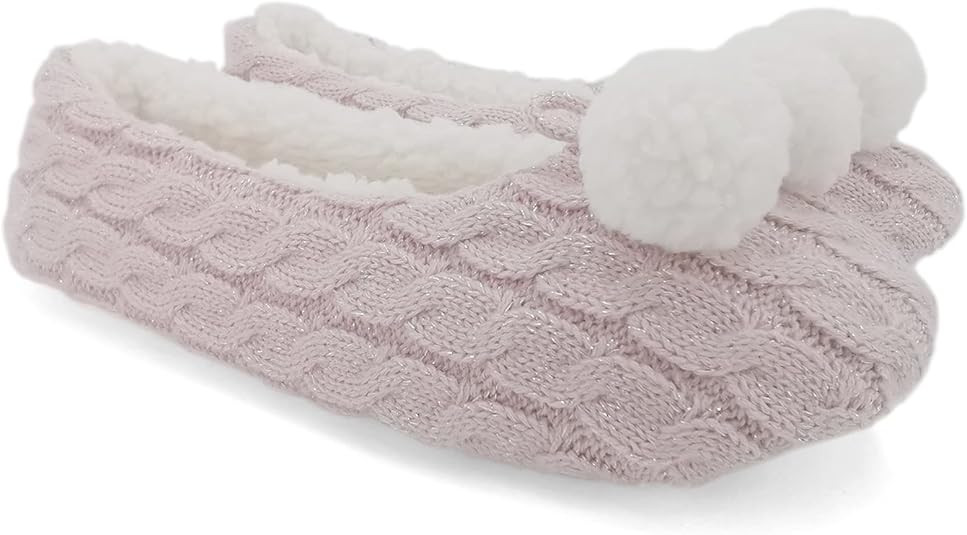 ofoot Womens House Ballerina Slipper Socks Ballet Flats Knit Bedroom Shoes With Non Slip Grippers... | Amazon (US)