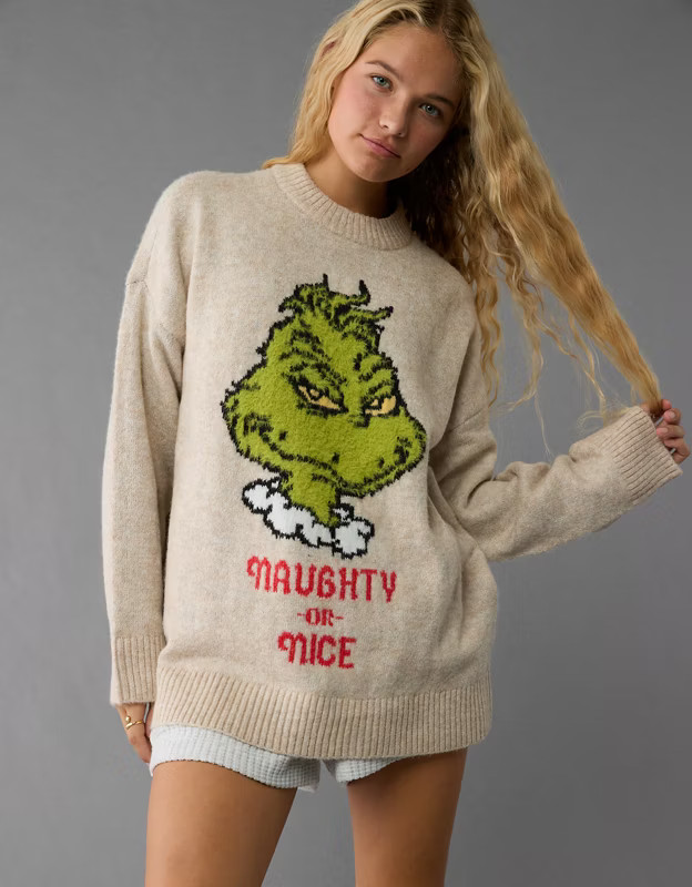 AE Whoa So Soft Oversized Grinch Holiday Sweater | American Eagle Outfitters (US & CA)