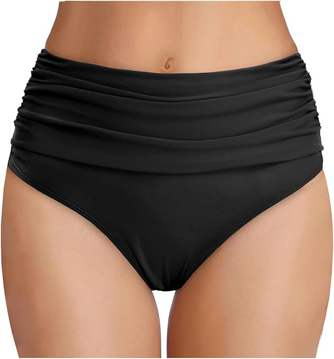 Tempt Me Women's High Waisted Bikini Bottom Tummy Control Ruched Bathing Suit Swim Bottom | Amazon (US)