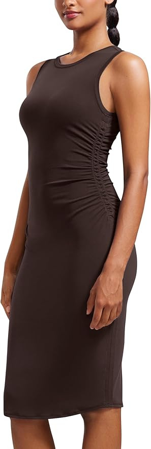 CRZ YOGA Butterluxe Ruched Midi Casual Dress | Removable Pads, Extremely Soft, Bodycon, Crewneck,... | Amazon (US)
