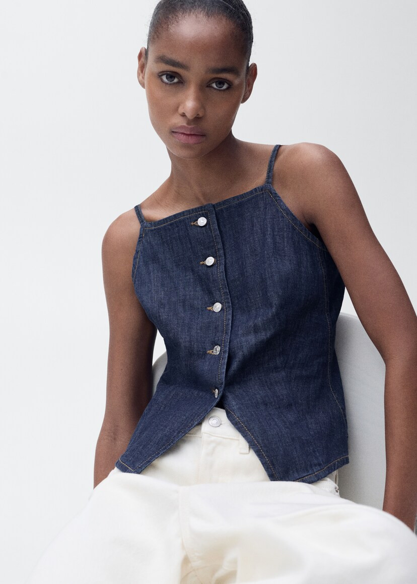 Buttoned denim top - Women | MANGO United Kingdom | MANGO (UK)