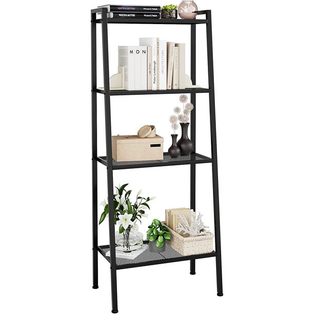 Homfa 4 Tier Ladder Bookshelf, Metal Stand Shelves Plant Rack for Outdoor Patio, Black Finish | Walmart (US)