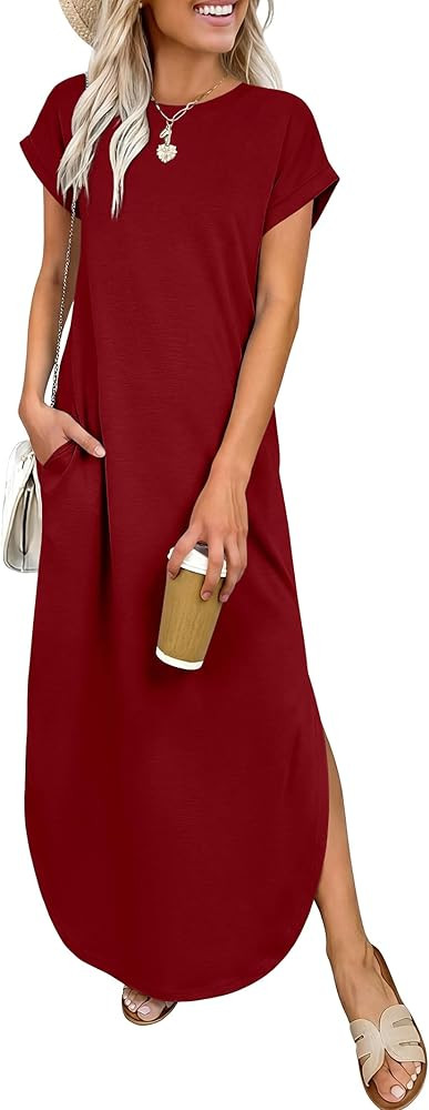 ANRABESS Women\u2019s Short Sleeve Spacer Maxi Dress | Amazon (US)