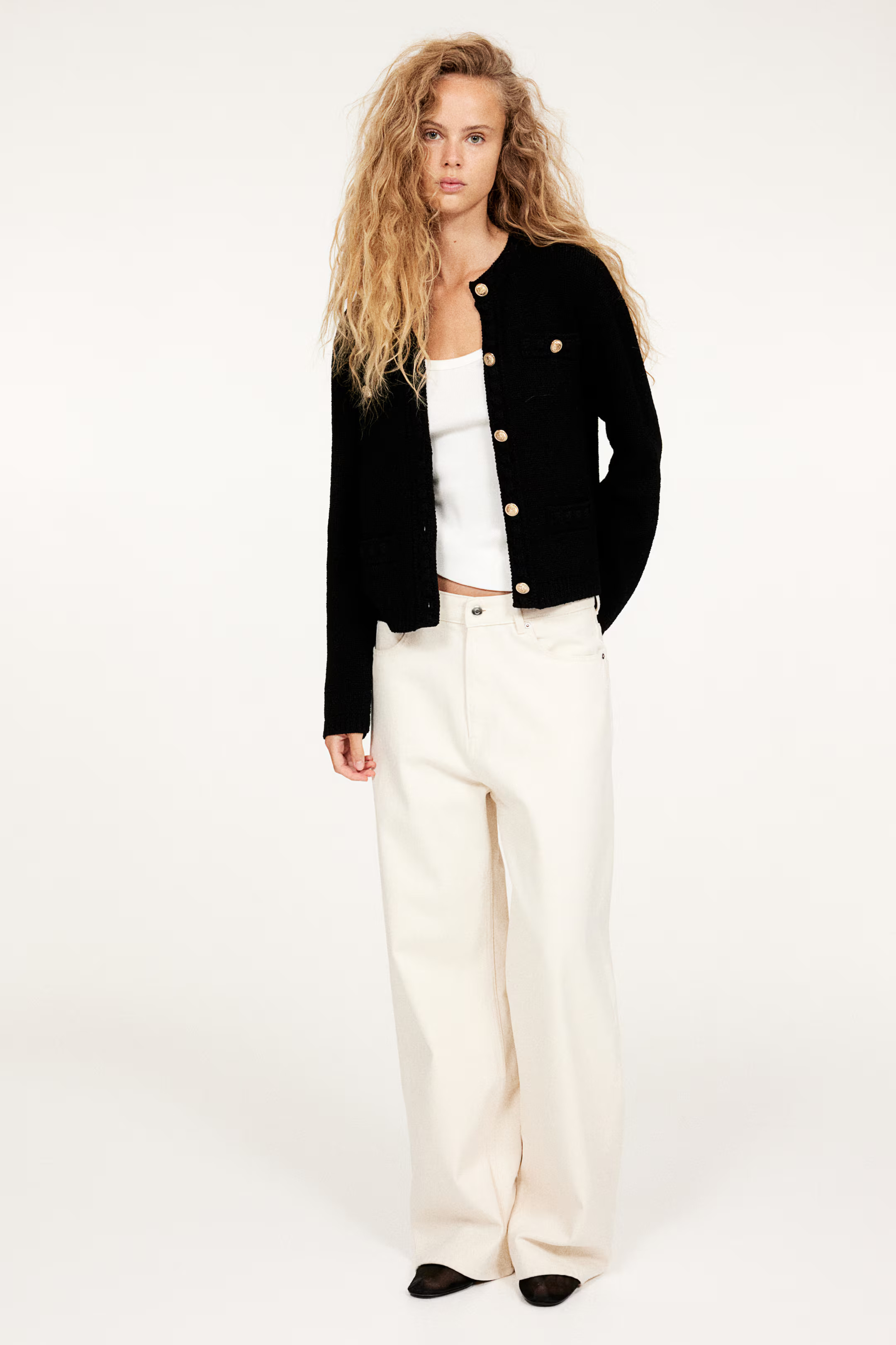 Textured-knit Cardigan - Round Neck - Long sleeve - Black - Ladies | H&M US | H&M (US + CA)