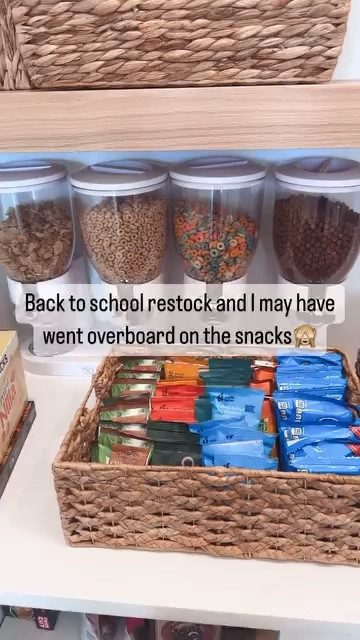 Pantry organization. Love these cereal dispensers, baskets to hide snacks and glass jars for pastas and baking supplies! 

#LTKHome #LTKFamily #LTKFindsUnder50