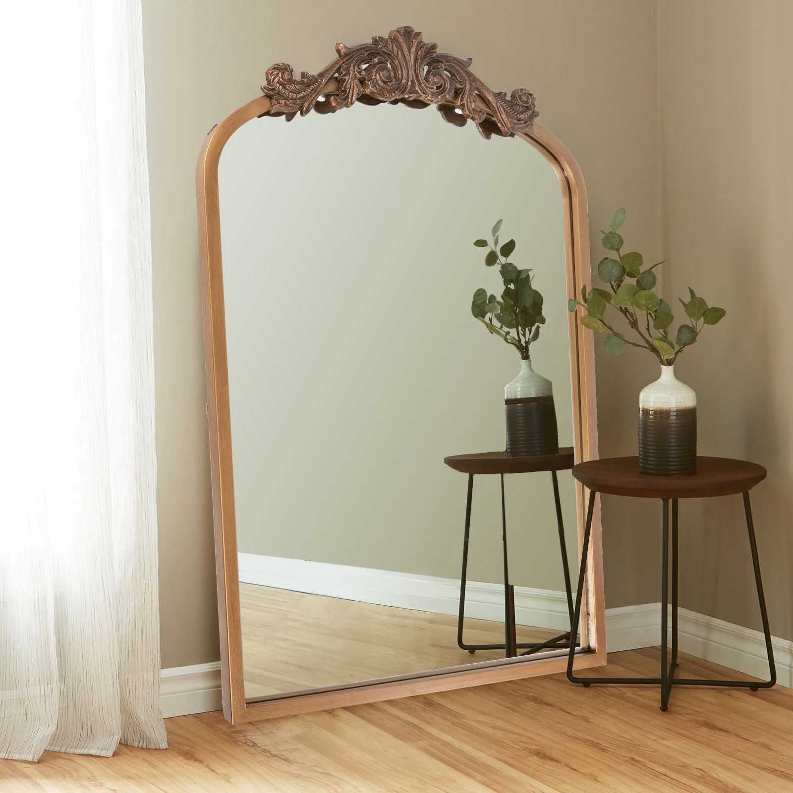 SeekElegant 24" x 36" Filigree Antique Arch Metal Wall Mirror Decor in Gold, Vanity, Entryway - W... | Walmart (US)