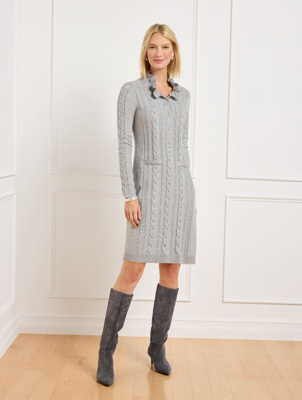 Ruffle Neck Cable Knit Sweater Dress | Talbots