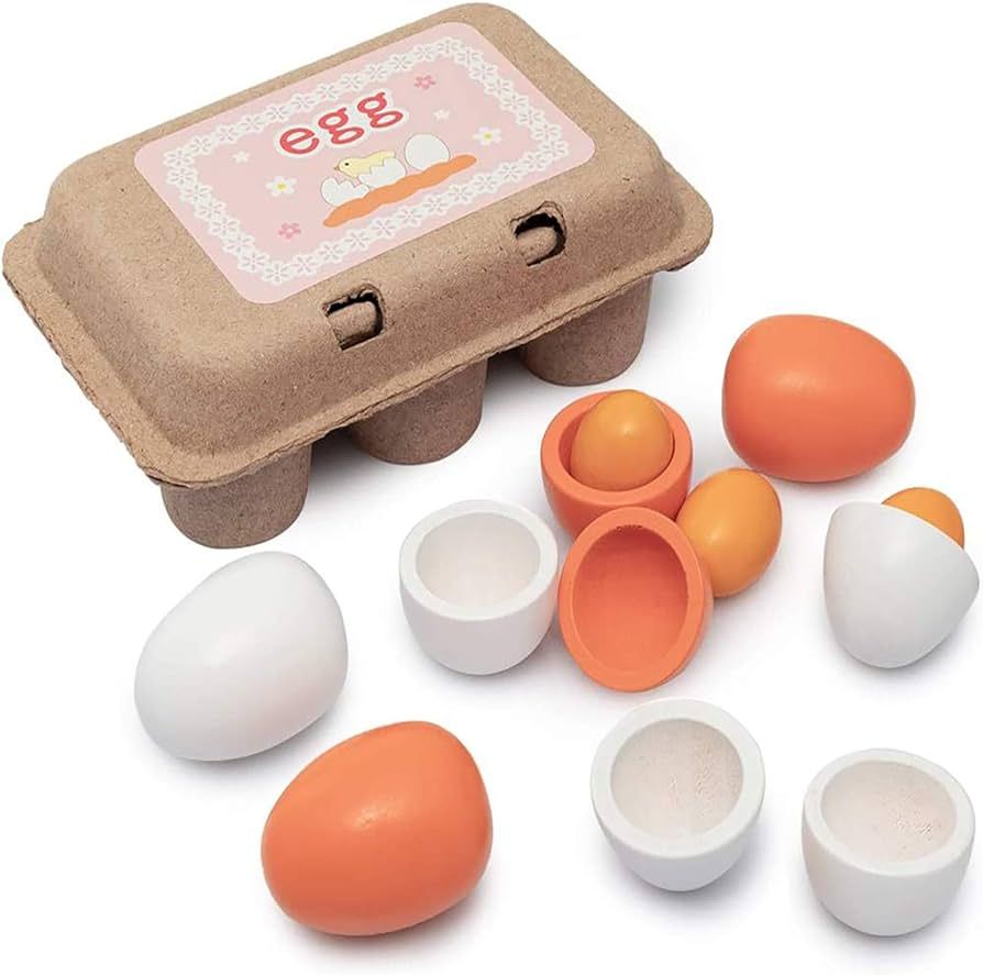 Sportsvoutdoors 6PCS Egg Kitchen Toys, Wooden Toy Food, Kids Play Food Cooking DIY Kitchen Preten... | Amazon (US)