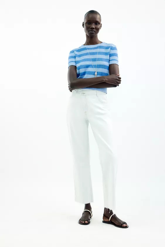 Z1975 STRAIGHT HIGH-WAISTED CROSSOVER JEANS | Zara US