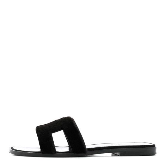 Mink Fur Oran Sandals 37 Black | FASHIONPHILE (US)