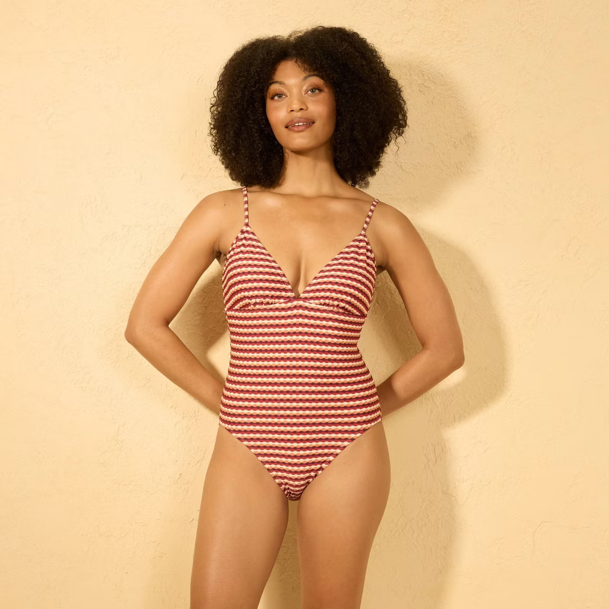 Women's Geo Jacquard Full Coverage One Piece Swimsuit - Shade & Shore™ Red Multi XL | Target