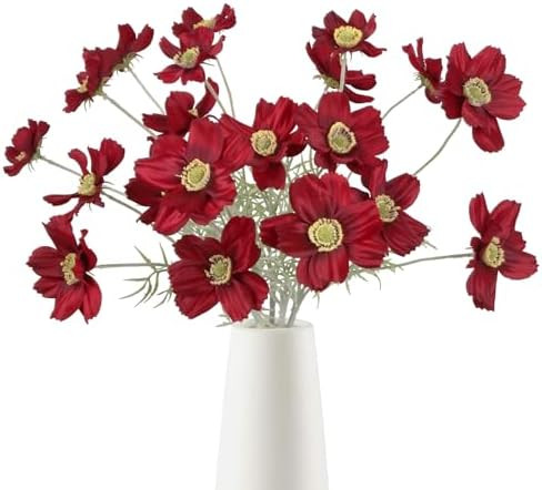 Fake Cosmos Wildflowers 5Pcs Vivid Red Silk Daisy Flowers 3D Printed 22 in Long Stem Decorative S... | Amazon (US)