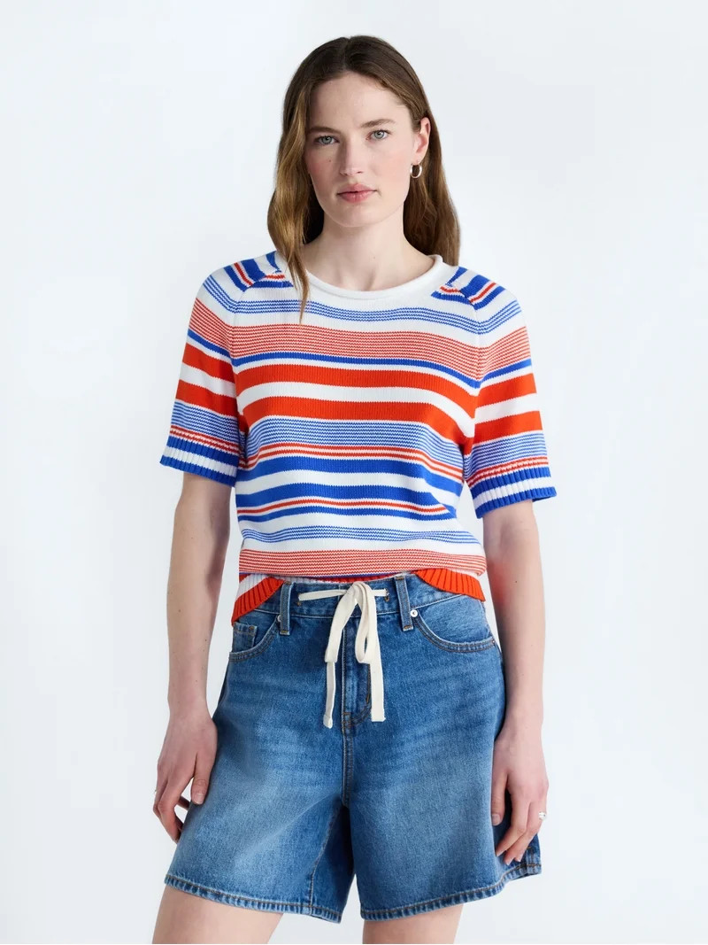 Free Assembly Women's and Women's Plus Roll Neck Cotton Sweater with Short Sleeves, Sizes XS-4X | Walmart (US)