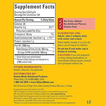 Nature Made Fish Oil Omega 3 Supplements, 1000mg Softgels, Omega 3 Fish Oil for Healthy Heart Sup... | Amazon (US)
