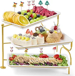 Lifewit 3 Tier Serving Tray for Party, 12" x 6.5" Plastic Tiered Food Serving Platters, White Rot... | Amazon (US)