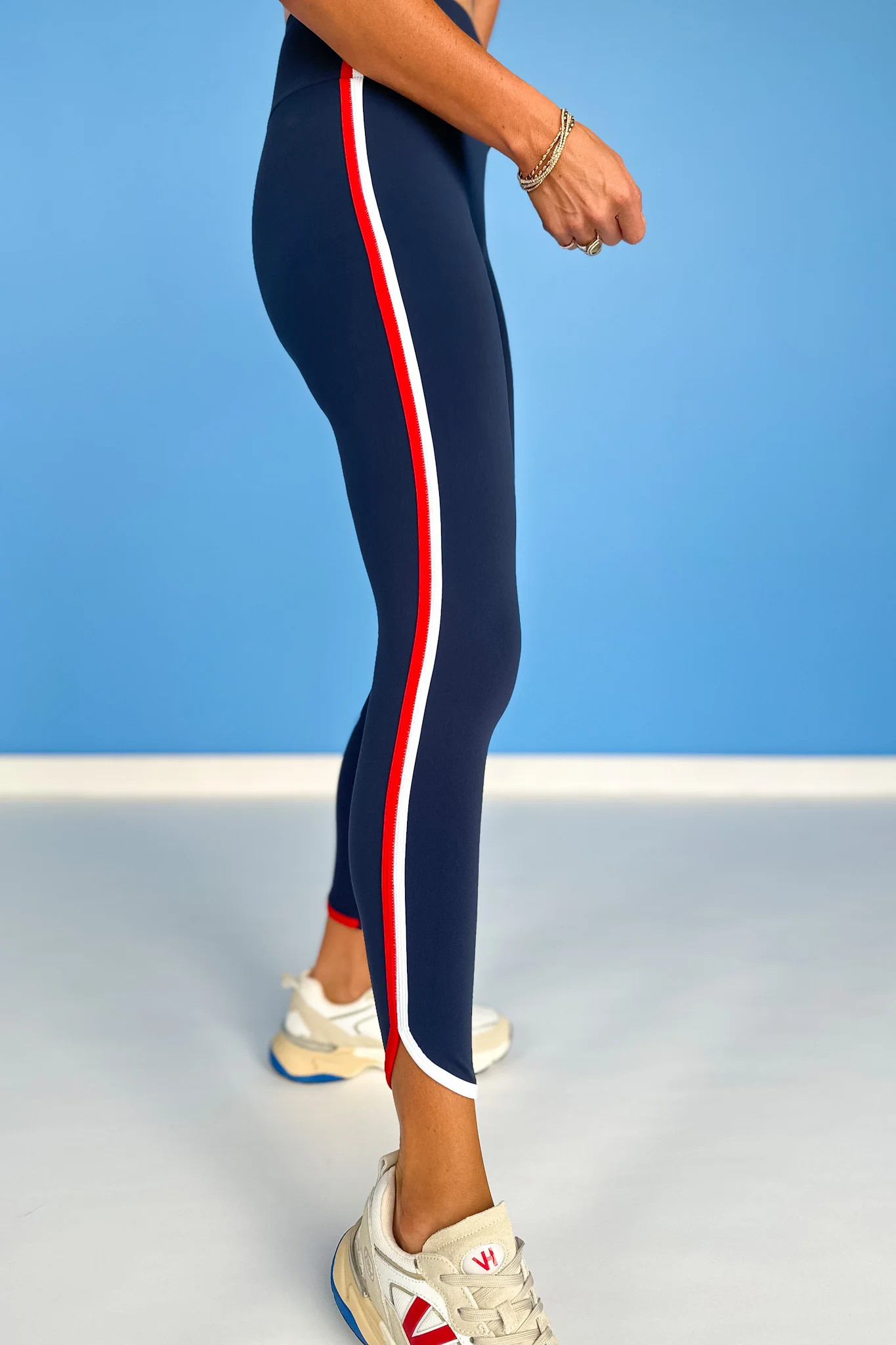 SSYS Navy Tulip Hem Red White Trim Leggings | Shop Style Your Senses