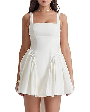 Women Summer Spaghetti Strap Going Out Mini Dress Square Neck Sleeveless Backless Swing Party Clu... | Amazon (US)