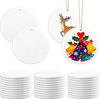 20 PCS Bulk Sublimation Blank Ceramic Ornaments - 3 Inch Round White Hanging Ornaments with Gold ... | Amazon (US)