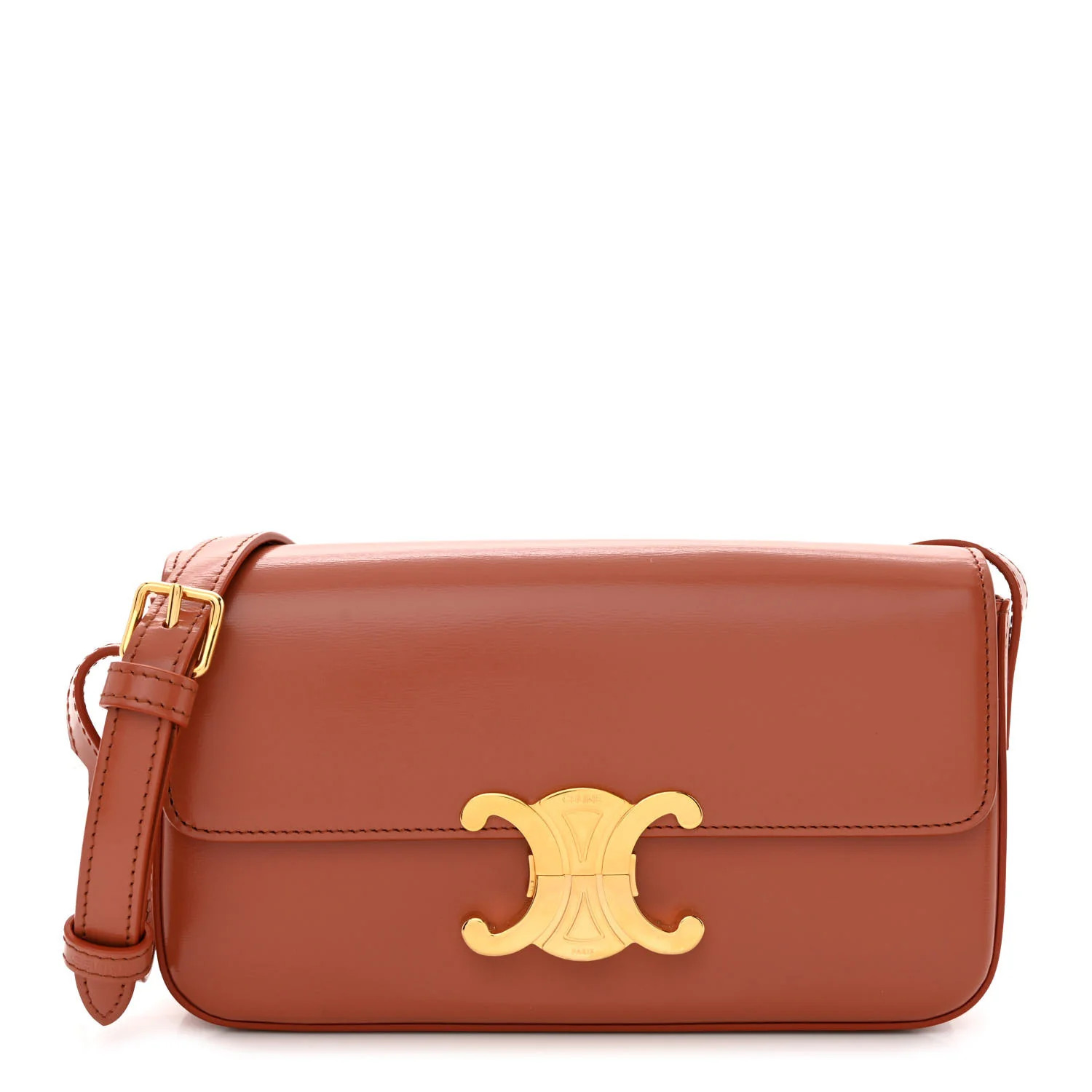 CELINE Shiny Calfskin Triomphe Shoulder Bag Terracotta | FASHIONPHILE (US)