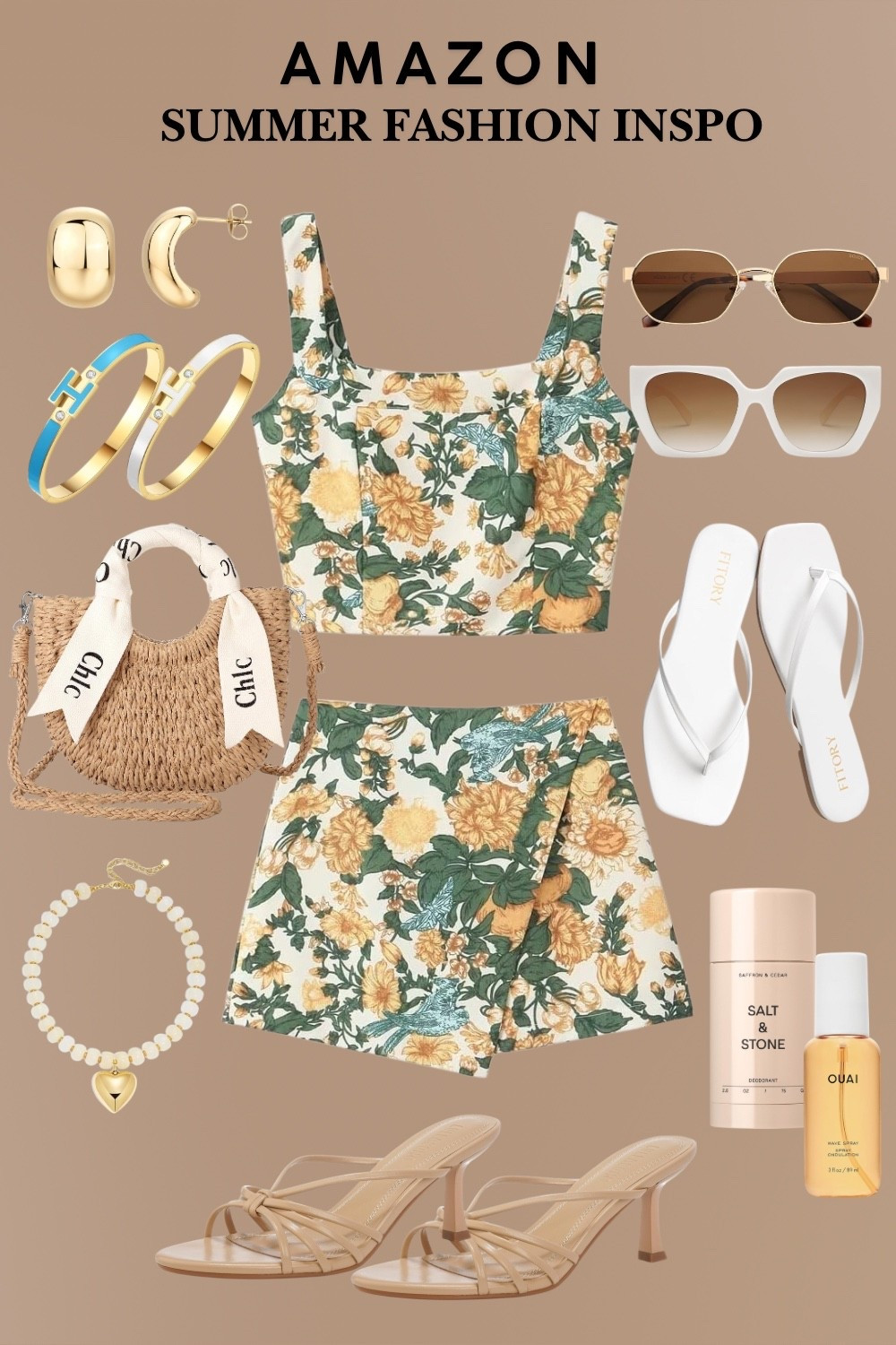 Summer Fashion Inspo and it’s all from AMAZON!! 

Start with a gorgeous base piece, then Mix & Match accessories for THE PERFECT summer outfit! 
☀️🌻💛




#amazon fashion inspo
#amazon finds 
#amazon outfit 
#amazon style 
#affordable fashion
#amazon accessories
#amazon sunglasses
#amazon handbag
#amazon jewelry 
#the look for less
#designer look alike 
#designer look for less 
#matching set
#two piece set
#floral shorts
#crop top
#skort
#chunky beaded necklace
#chloe bag
#straw handbag
#small tote handbag
#gold jewelry 
#gold drop earrings
#h bracelet
#stacking bracelets
#white sandals
#flat sandals
#white flip flops
#fitory flip flops
#kitten heels
#nude heels
#strappy heels 
#sojos sunglasses
#oversized sunglasses 
#metal round sunglasses 
#white sunglasses 
#summer fragrance
#ouai summer scent
#salt & stone
#natural deodorant 
#date night style
#date night outfit
#vacation outfit
#vacation style
#vacation fashion 
#brunch outfit
#wine tasting outfit
#girls day outfit
#happy hour outfit 
#destination wedding guest outfit 
#bridal lunch 
#baby shower outfit 
#fashion collage
#fashion layout
#outfit layout 
#outfit collage 
#trending Amazon fashion 
#how to look hot over 40
#head to toe Amazon 
#all amazon fashion 
#summer fashion
#summer outfit
#summer style 
#ootd

#LTKOver40 #LTKootd #LTKSeasonal