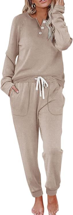 WIHOLL Two Piece Outfits for Women Lounge Sets Button Down Sweatshirt Sweatpants Sweatsuits Set w... | Amazon (US)