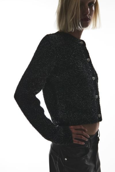 Rhinestone-button fluffy-knit cardigan | H&M (UK, MY, IN, SG, PH, TW, HK)