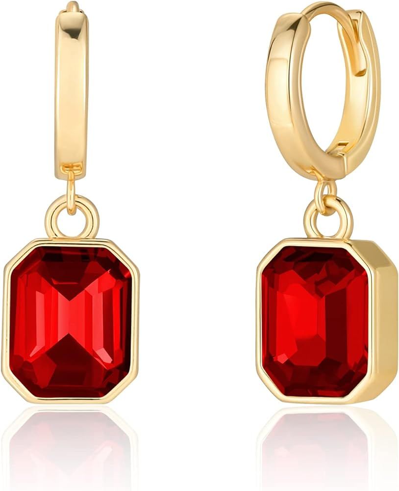 Birthstone Crystal Dangle Drop Earrings, 18K Gold Plated Huggie Hoop Hypoallergenic Earring Jewel... | Amazon (US)