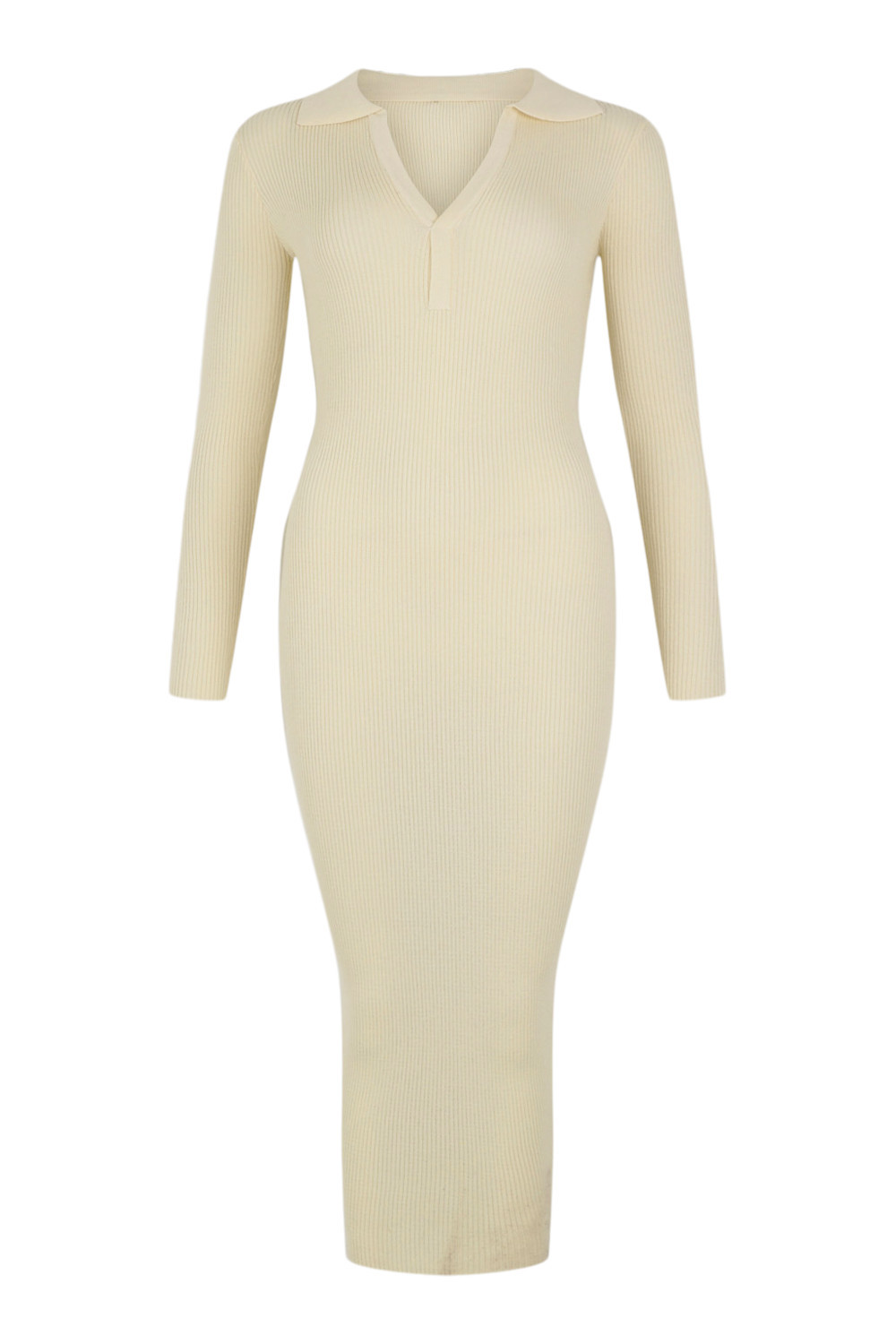 White Polo Collar Rib Knitted Midi Dress | Boohoo.com (UK & IE)