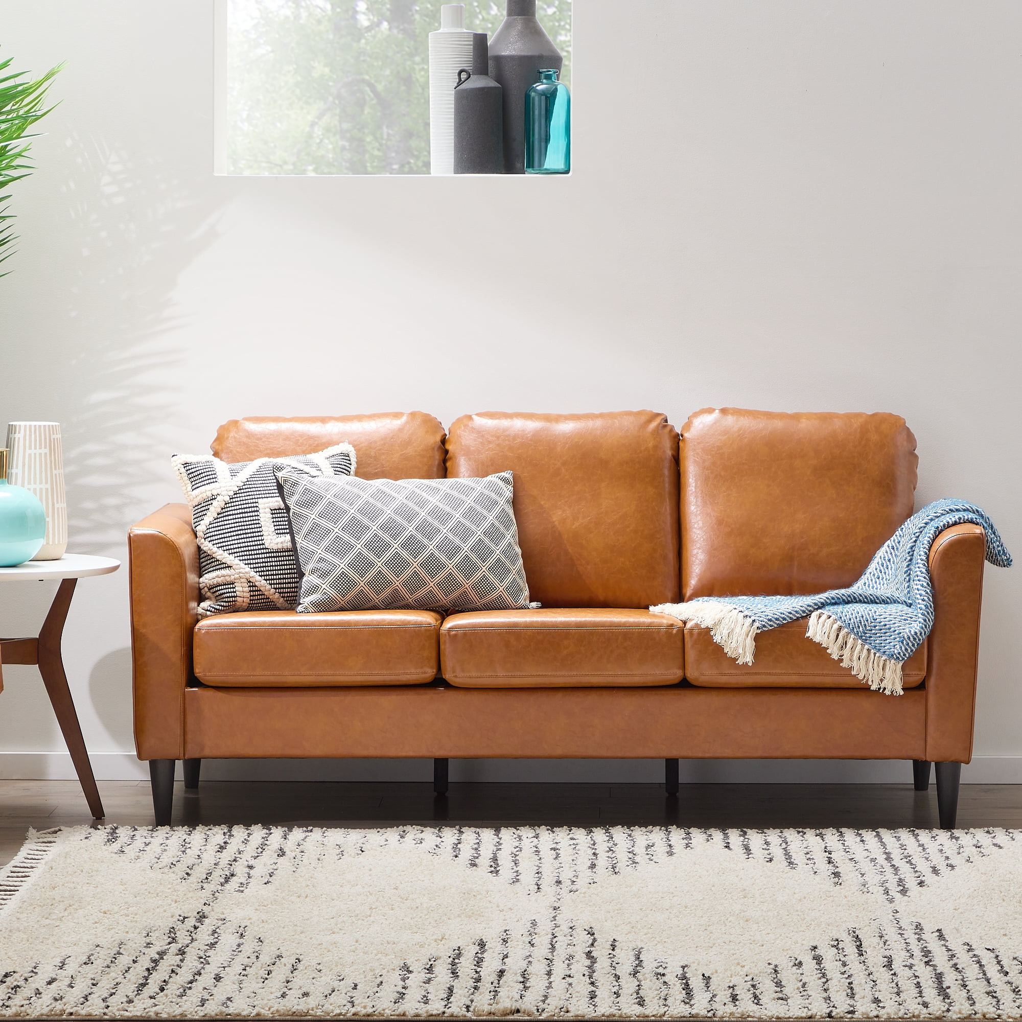 Mayview Ruthie Sofa, Camel Faux Leather | Walmart (US)