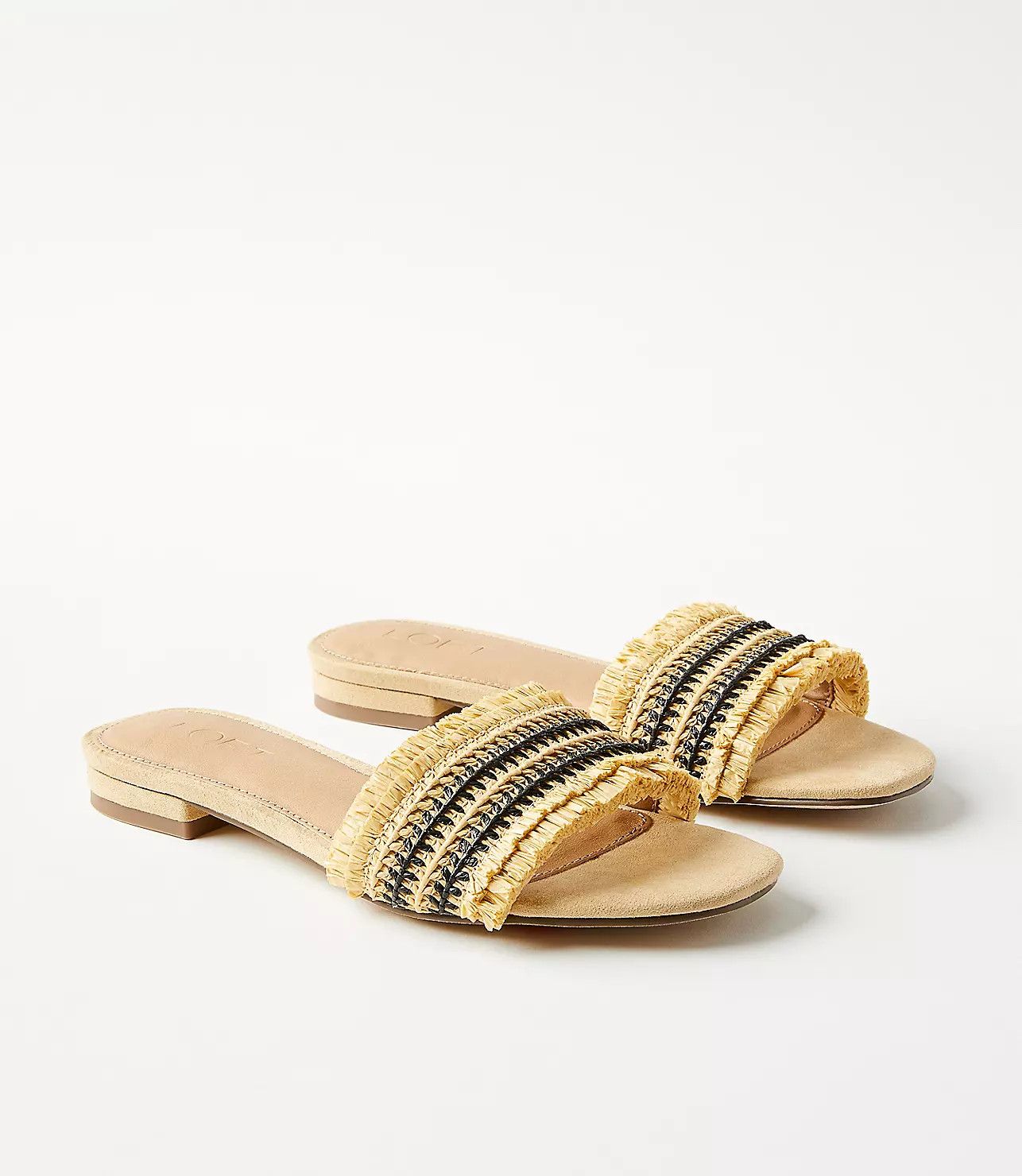 Fringed Raffia Slide Sandals | LOFT