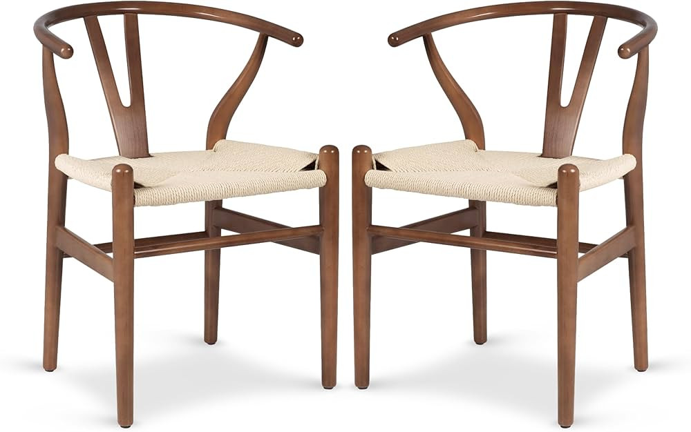 POLY & BARK Weave Dining Chairs – Mid-Century Modern Wishbone Dining Chairs with Arms, Solid Wo... | Amazon (US)
