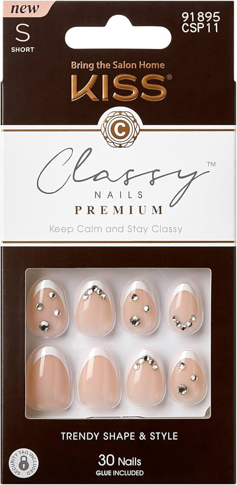 KISS Classy, Press On Nails, Nail glue included, 'Prevailing', Light White, Short Size, Almond Sh... | Amazon (US)