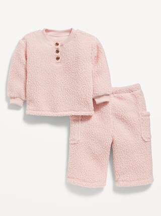 Long-Sleeve Sherpa Henley Top and Cargo Pants Set for Baby | Old Navy (US)