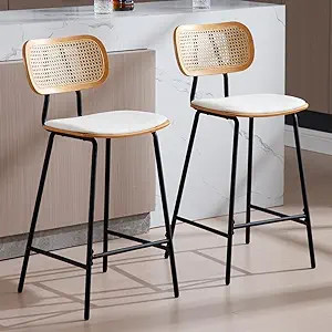 DUOMAY Modern Bar Stools Set of 2, 26" Counter Height Barstools with Rattan Back, PU Upholstered ... | Amazon (US)