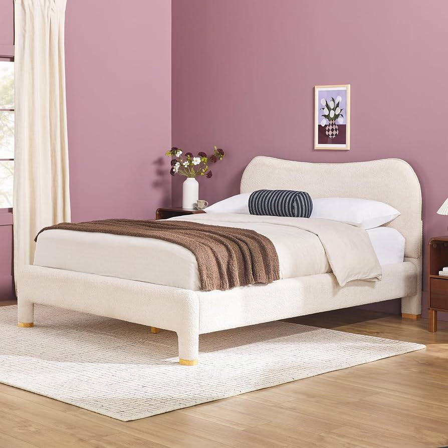 Walker Edison Chantelle Modern Curved Upholstered King Bed, King Size, Ivory Boucle | Amazon (US)