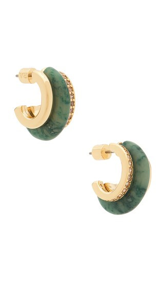 Semi Stone Clear Combo Chubby Hoop Earrings in Moss Agate | Revolve Clothing (Global)