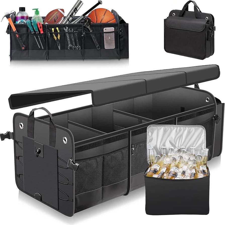 Car Trunk Organizer with Lid & Removable Leakproof Cooler Bag，Foldable Cover,Large Trunk Organi... | Amazon (US)