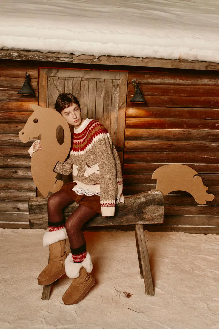 Freya Fair Isle Pony Sweater in Merino Wool Blend Knit | Fabrique