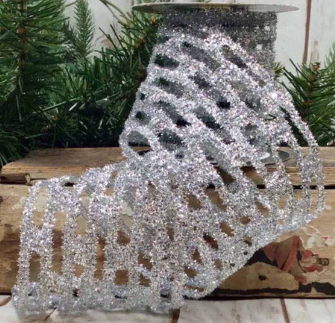 Stretch Tinsel Link D Stevens Ribbon: Silver 4 Inch, 10 Yards, Holiday Tree Decor - Etsy | Etsy (US)