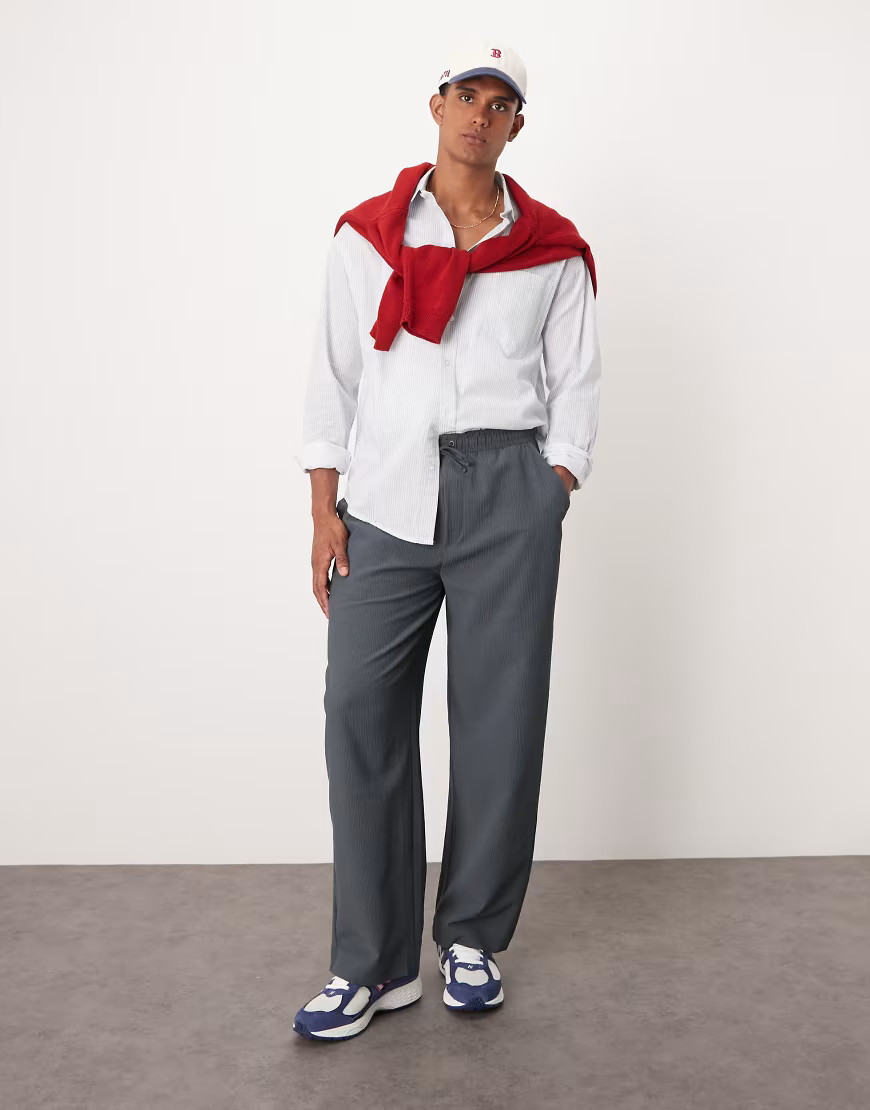 Bershka textured trouser in dark grey | ASOS (Global)