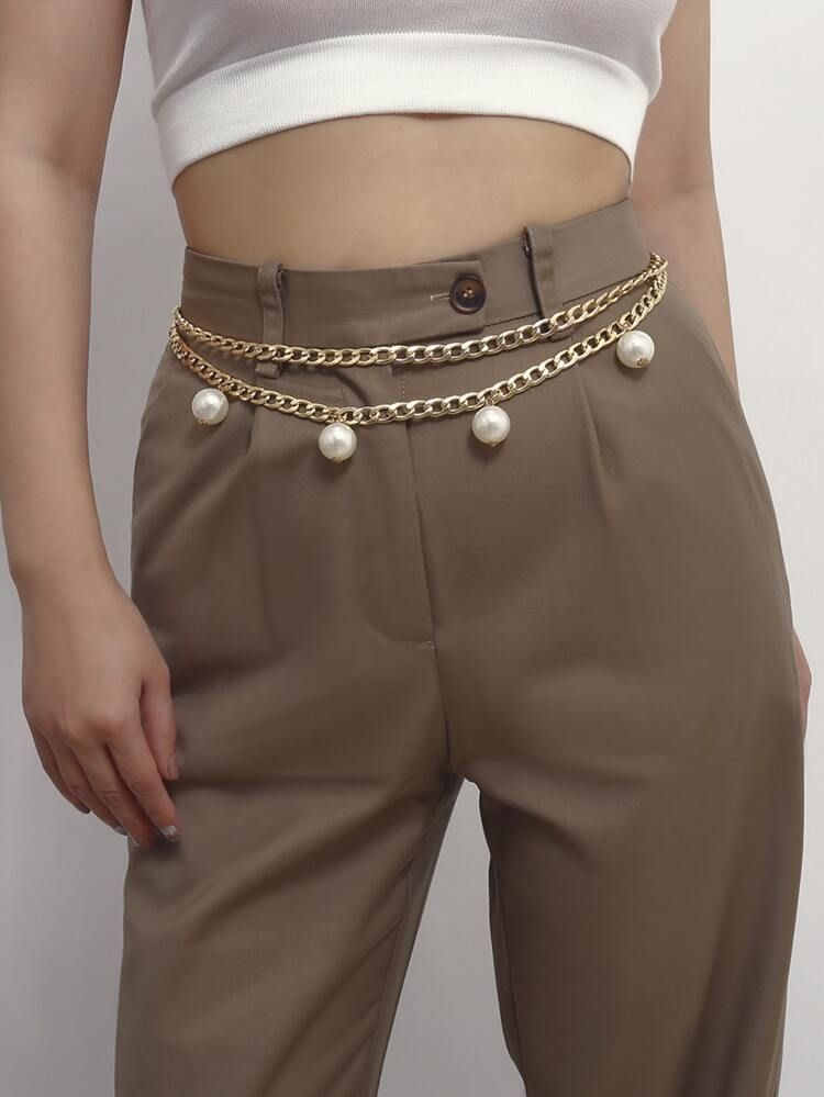 Faux Pearl Decor Waist Chain Belt | SHEIN