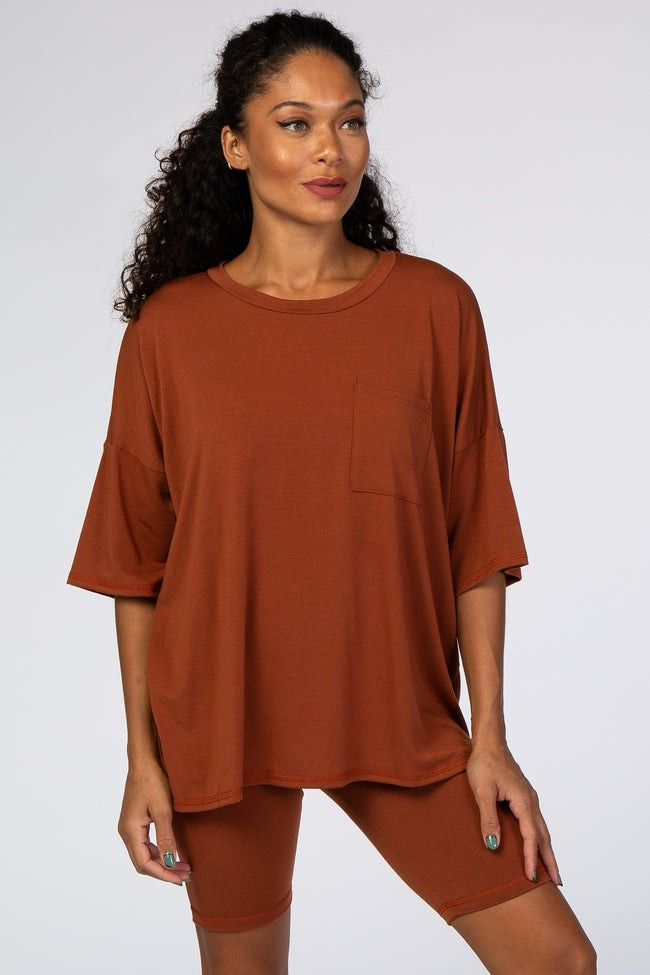 Rust Biker Short Sleep Set | PinkBlush Maternity