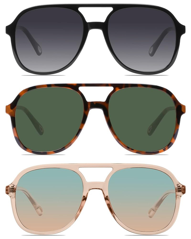 YDAOWKN Retro Square Aviator Sunglasses for Womens Mens Vintage 70s Double Bridge Sun Glasses | Amazon (US)