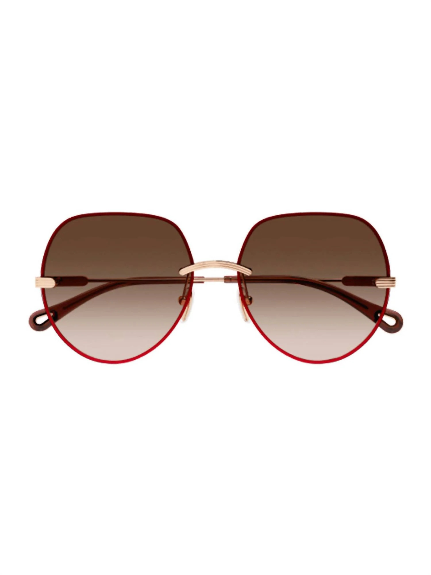 Women's Geometrical Rimless Sunglasses In Red/gold/brown Lenses | Shop Simon