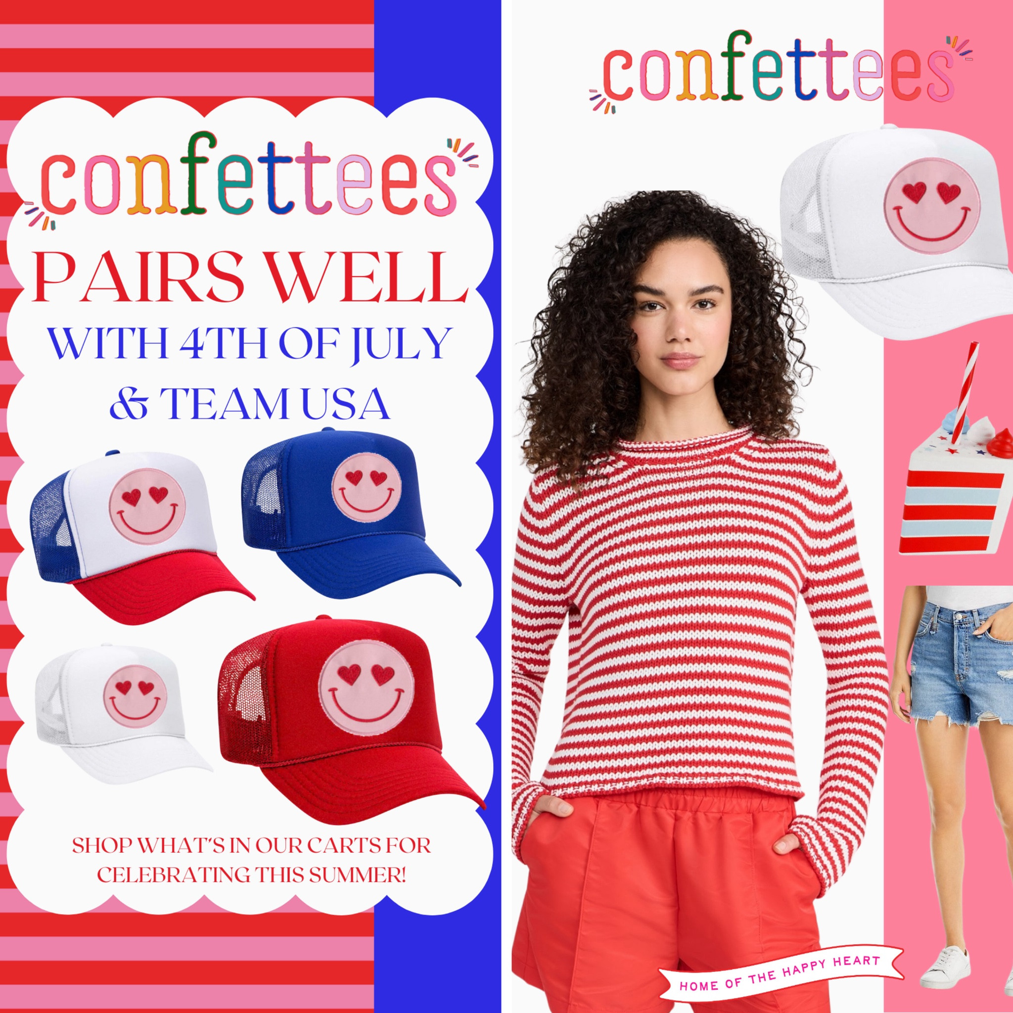 Confettees pairs well with SUMMER FUN! 4th of July & TEAM USA! 🇺🇸❤️🤍💙🎉 Shop some of our favorites to pair with your Happy Heart Hats! #confettees #fourthofjuly #redwhiteandblue #teamusa #packedparty

#LTKSeasonal #LTKSummerSales #LTKParties

#LTKParties #LTKSummerSales #LTKSeasonal