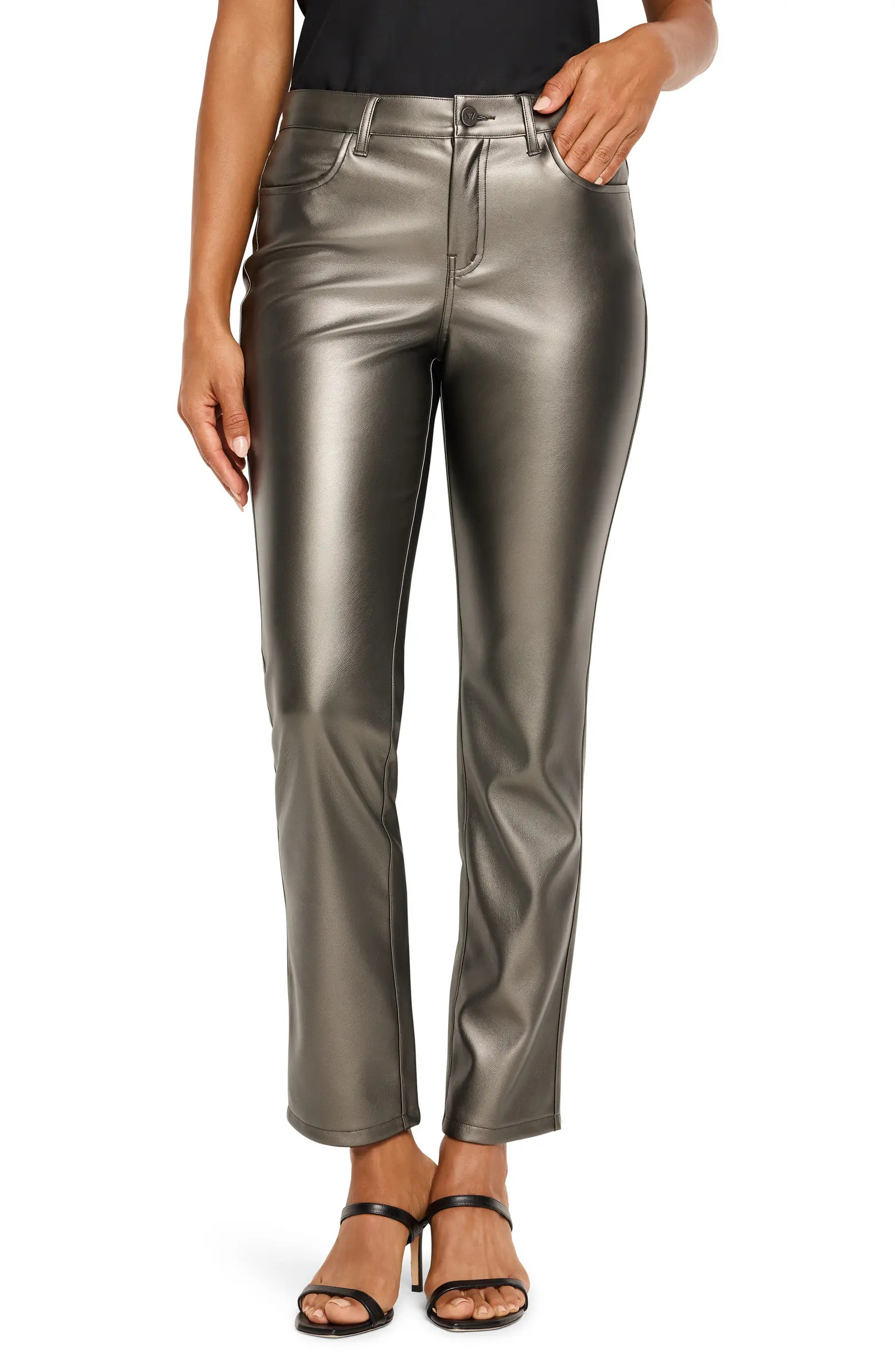 Metallic Faux Leather Straight Leg Pants | Nordstrom