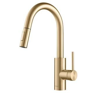 KRAUS Oletto Single Handle Pull-Down Kitchen Faucet with Dual-Function Sprayer in Brushed Brass K... | The Home Depot