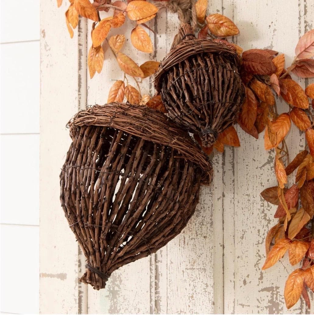 Set of 2 Grapevine Acorns, Large Rattan Acorn Decor, Rustic Fall Decor, Cottagecore Woodland Decor, Autumn Door Hangers | Etsy (Global)