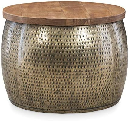 Powell Hammered Gold Drum with Natural Wood Lift Top for Storage Janice Table | Amazon (US)