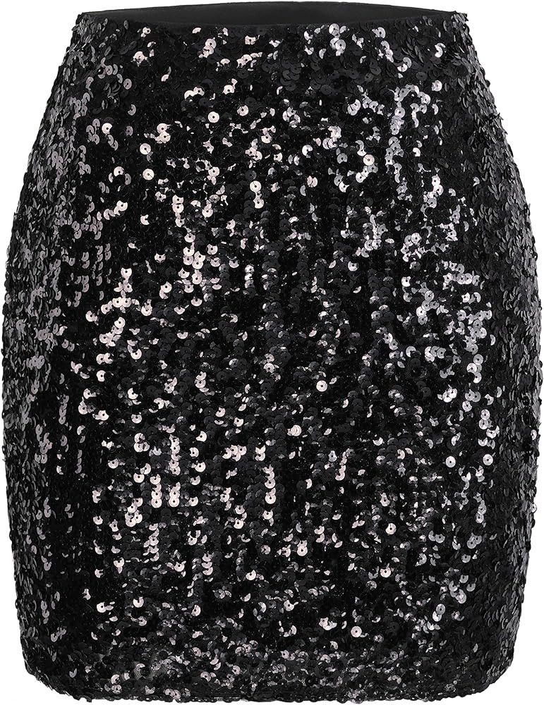 MANER Women's Sequin Skirt Sparkle Stretchy Bodycon Mini Skirts Night Out Party | Amazon (US)